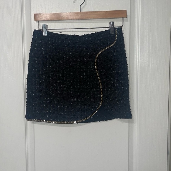 AMANDA UPRICHARD DALE SKIRT {$180} Black Sparkled Gold Hardware Durham Tweed Sm - Picture 2 of 5